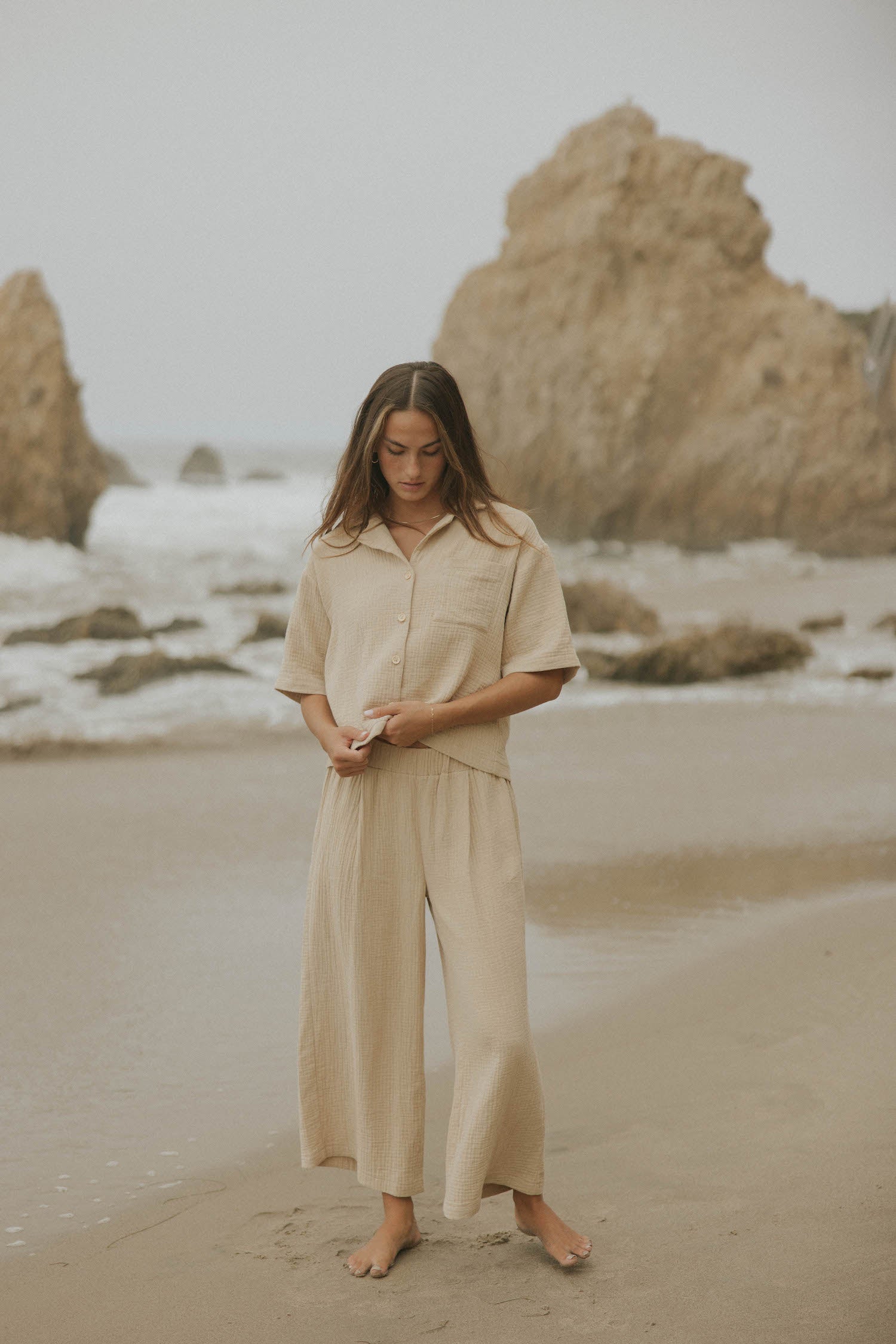 Brown muslin matching loungewear set for women.