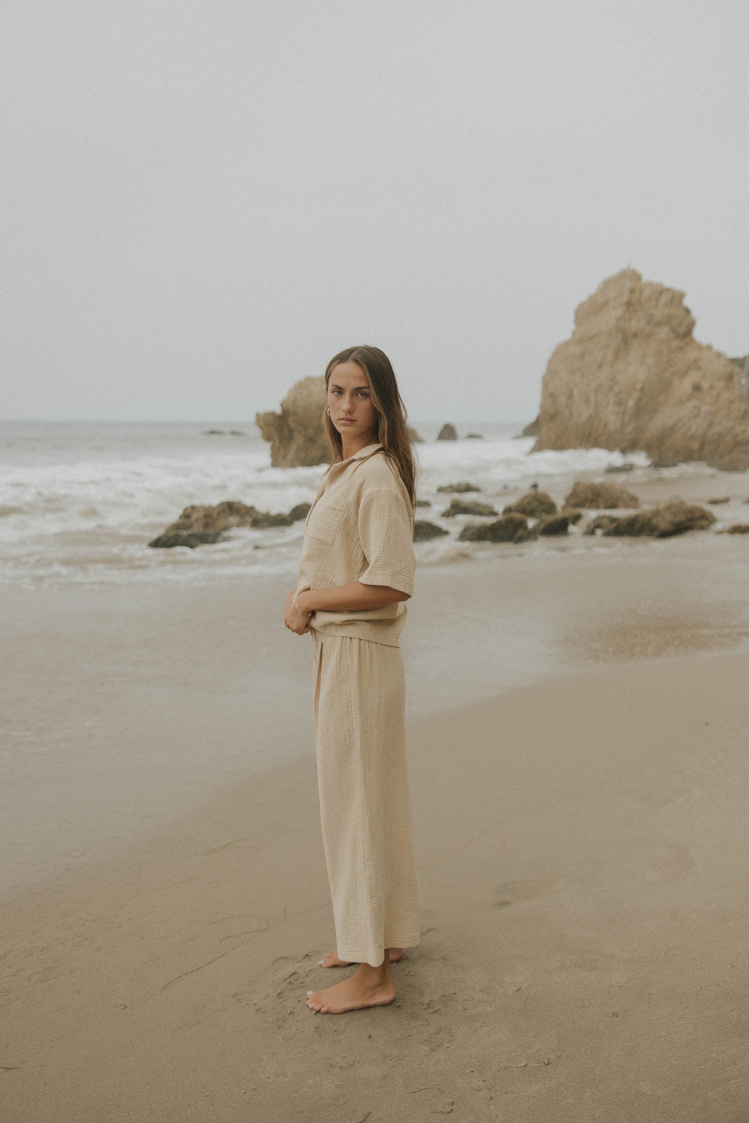 Brown muslin matching loungewear set for women.