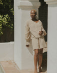 Muslin, brown matching beachwear set for women.