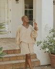 Muslin, brown matching beachwear set for women.