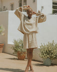 Muslin, brown matching beachwear set for women.