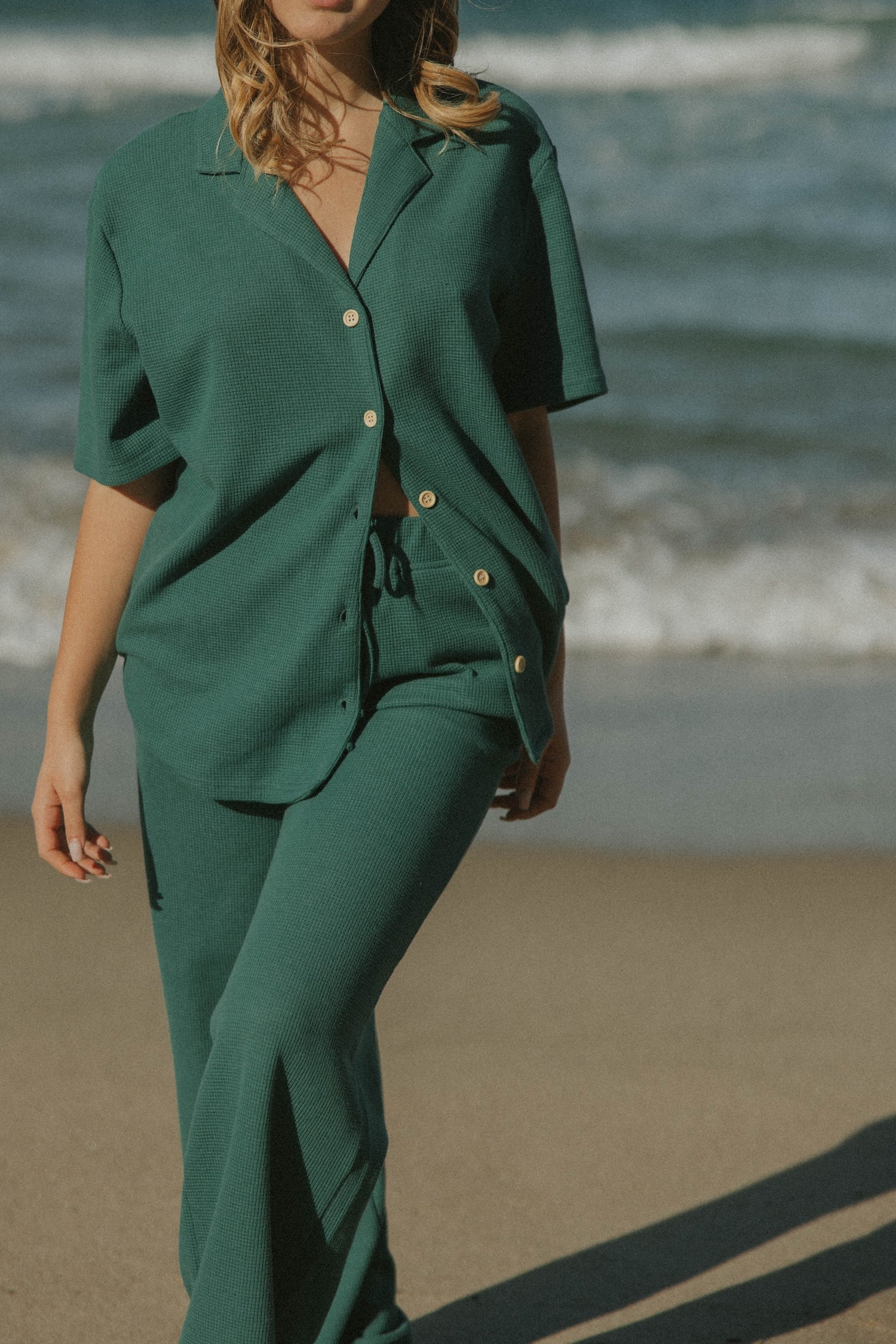 Green waffle lounge set for women.