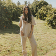 Brown waffle lounge set for women.