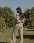 Women's brown waffle knit lounge pants.