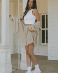 Striped boxer shorts luxury loungewear for women.