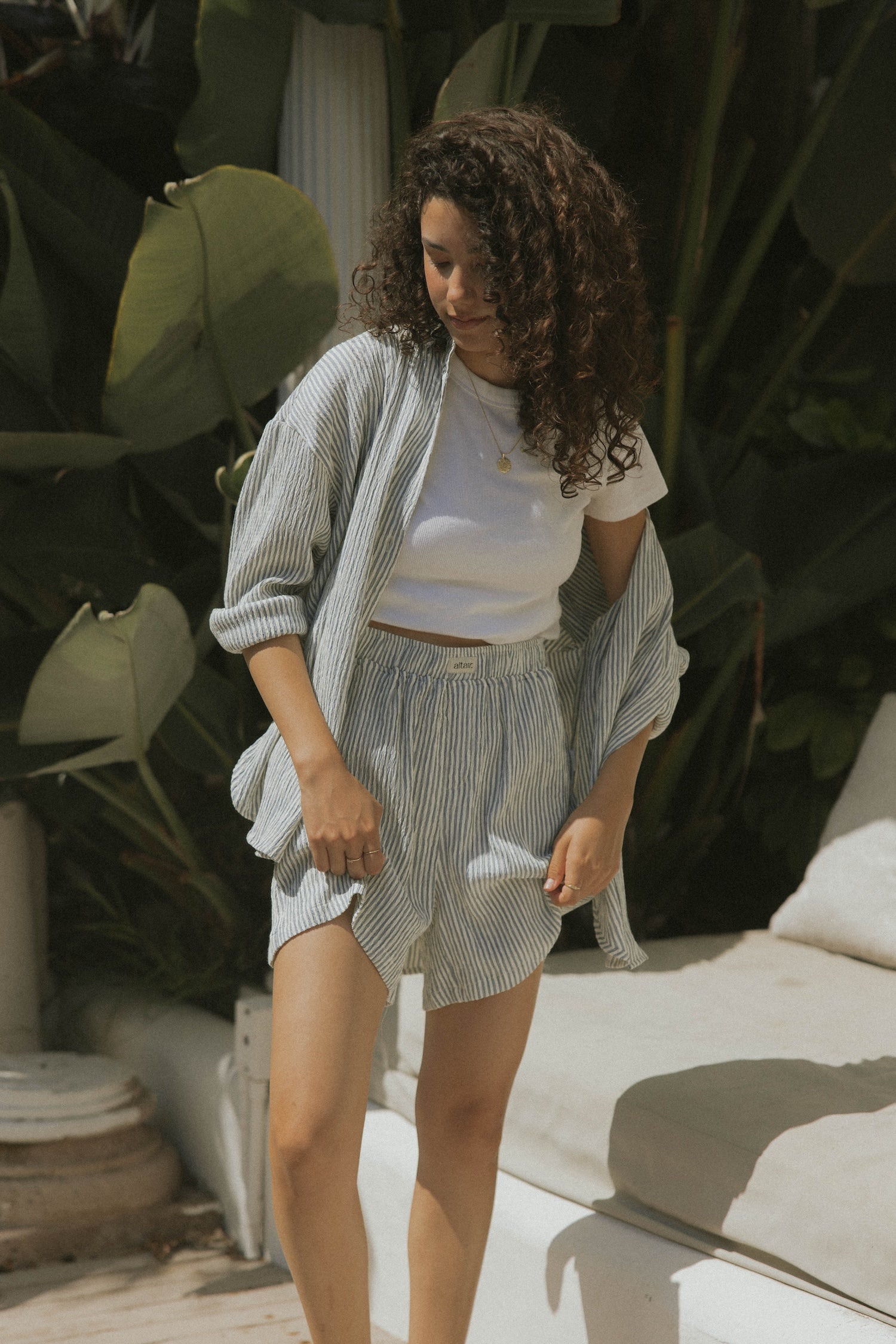 Striped boxer shorts luxury loungewear for women.
