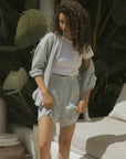 Striped boxer shorts luxury loungewear for women.