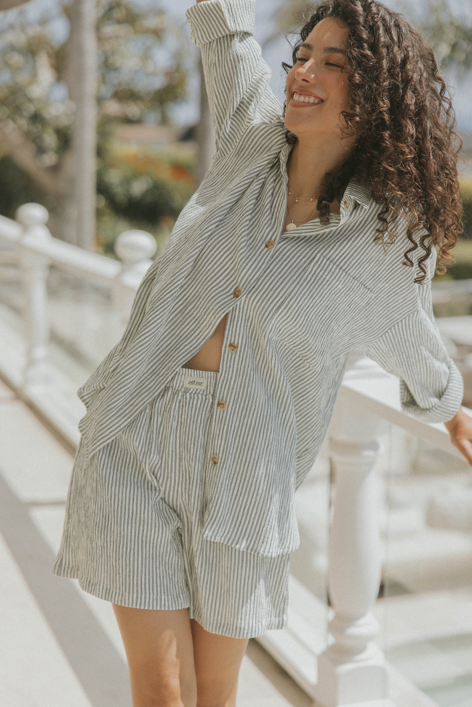 Striped boxer shorts luxury loungewear for women.