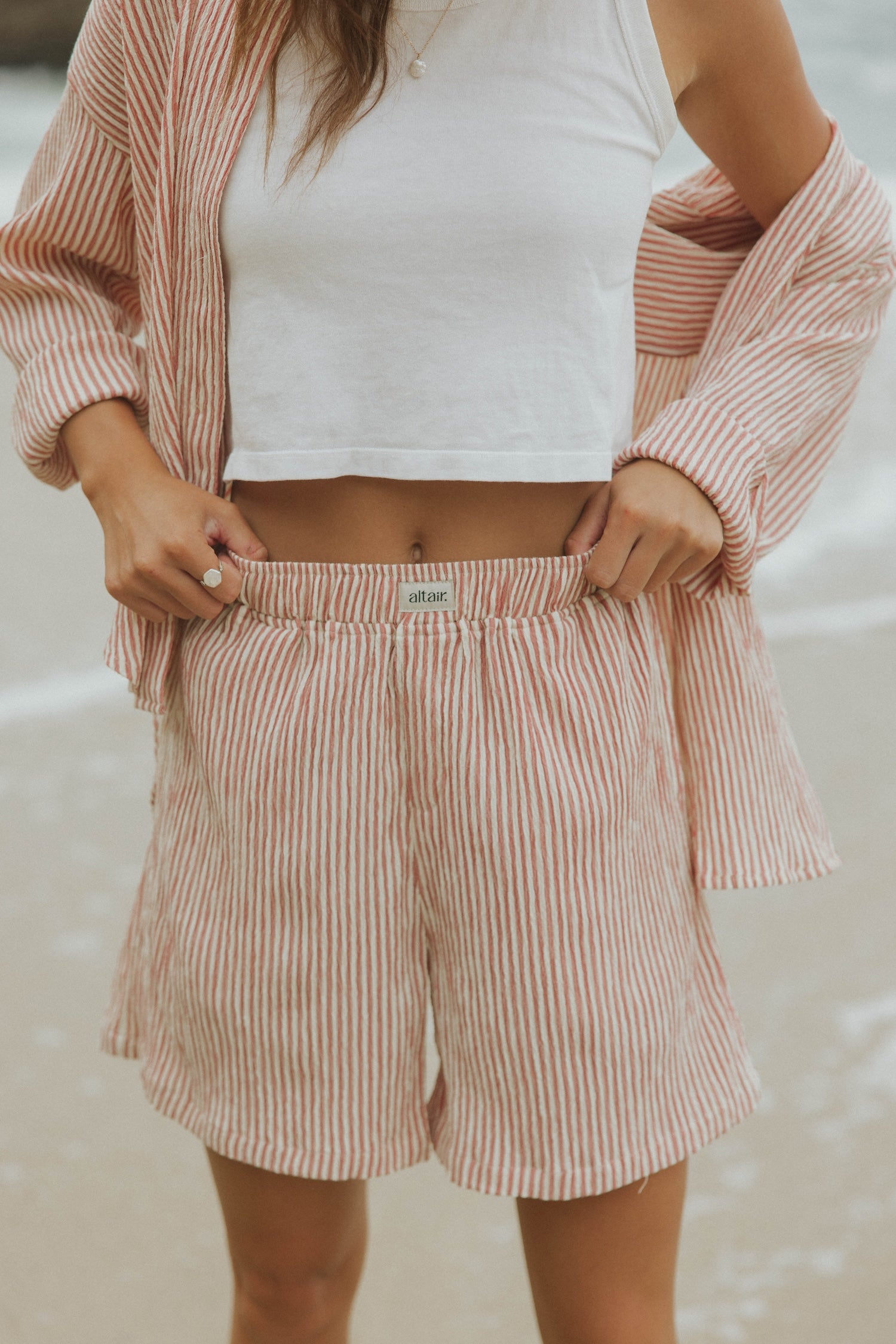 Striped boxer shorts luxury loungewear for women.
