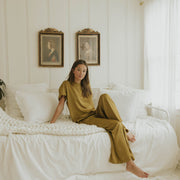 Matching silk sleepwear set for women.