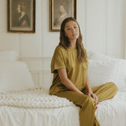 Matching silk sleepwear set for women.