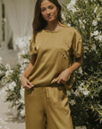 Matching silk sleepwear set for women.