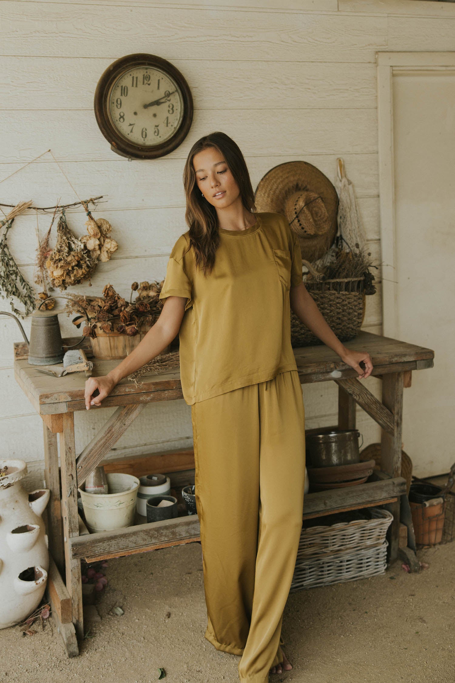 Wide leg silk pants for women.