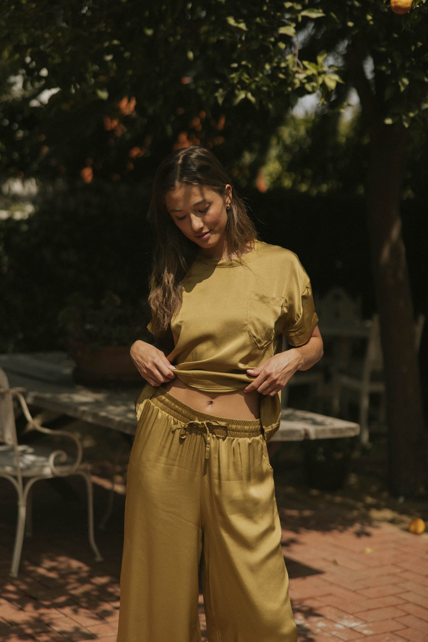 Silk loungewear top for women.