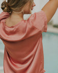 Matching silk sleepwear set for women.