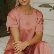 Matching silk sleepwear set for women.