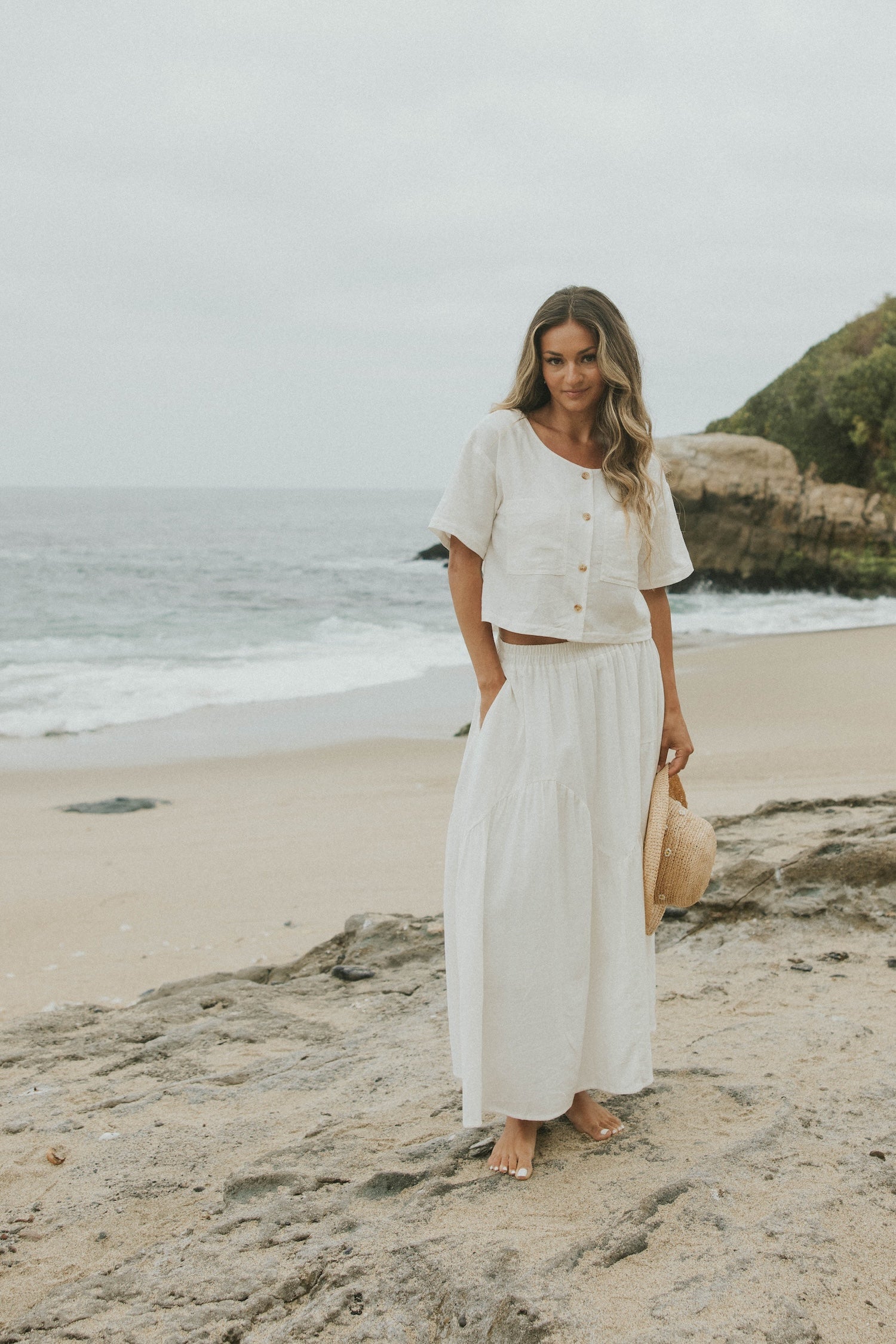 White linen two piece set for women.