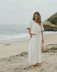 White linen two piece set for women.