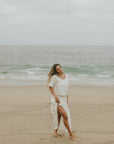 White two piece skirt set and linen two piece set.
