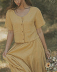 Isla Top in Honey | Linen Short Sleeve Blouse