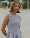 Mara Dress in Periwinkle | Lavender Ruched Full Length Dress