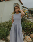 Mara Dress in Periwinkle | Lavender Ruched Full Length Dress