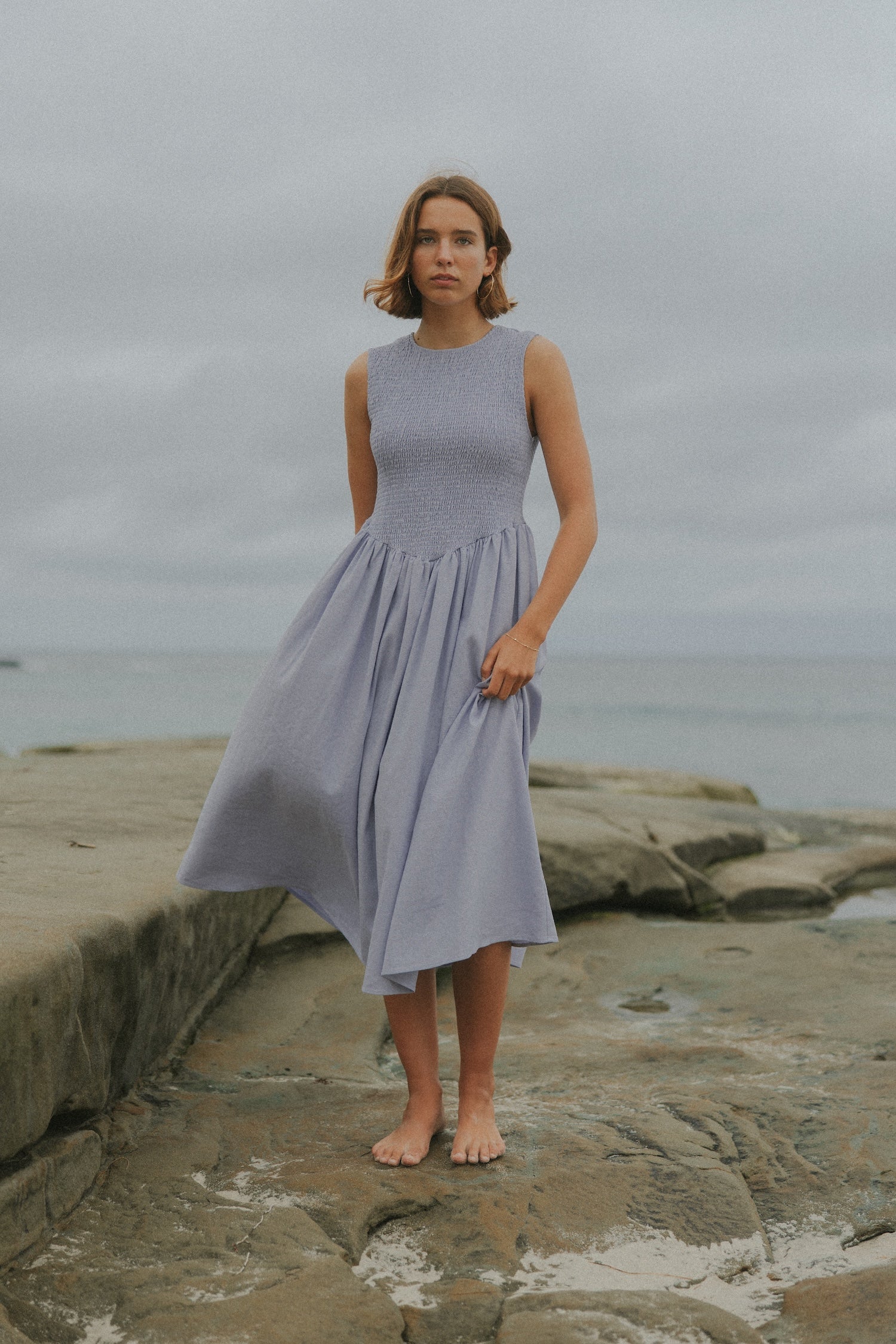 Mara Dress in Periwinkle | Lavender Ruched Full Length Dress S