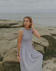 Mara Dress in Periwinkle | Lavender Ruched Full Length Dress