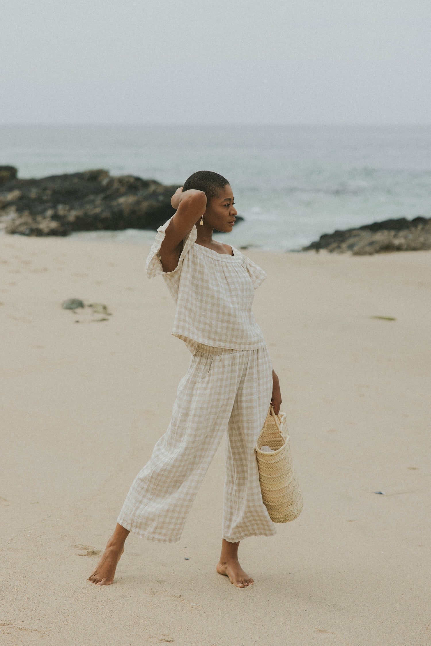 【INCHANT ME】Peach Two-Way Banding Wide Pants Meadow Pant in Gingham | Women's Gingham Pants – Altair The