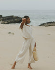 Matching linen lounge set for women.