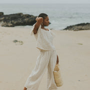 Matching linen lounge set for women.