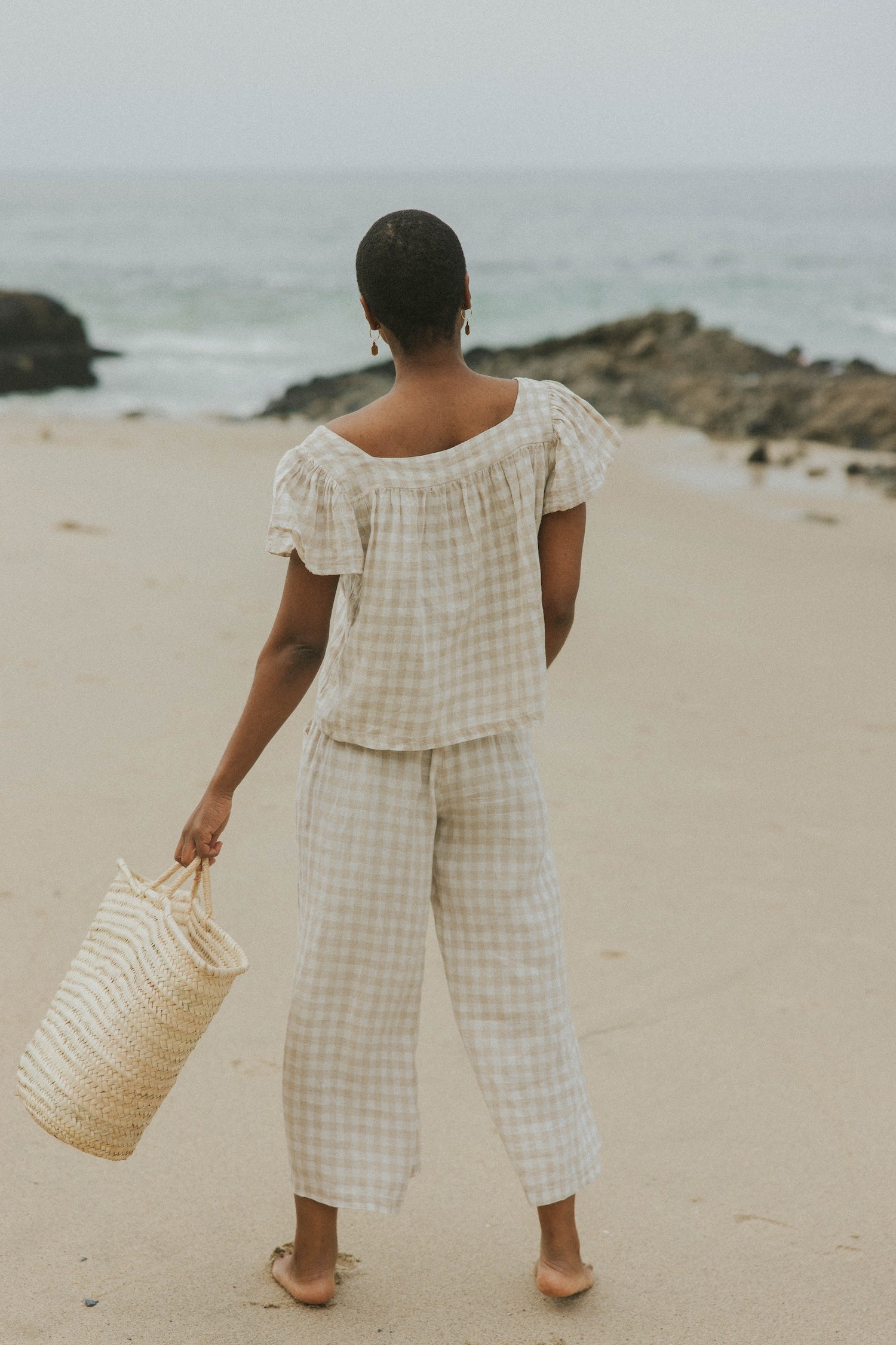 Wide leg gingham pants for women.