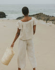 Wide leg gingham pants for women.