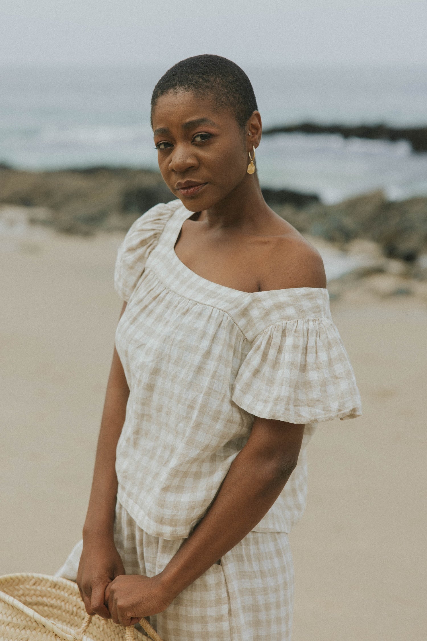 Matching linen lounge set for women.