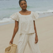 Matching linen lounge set for women.