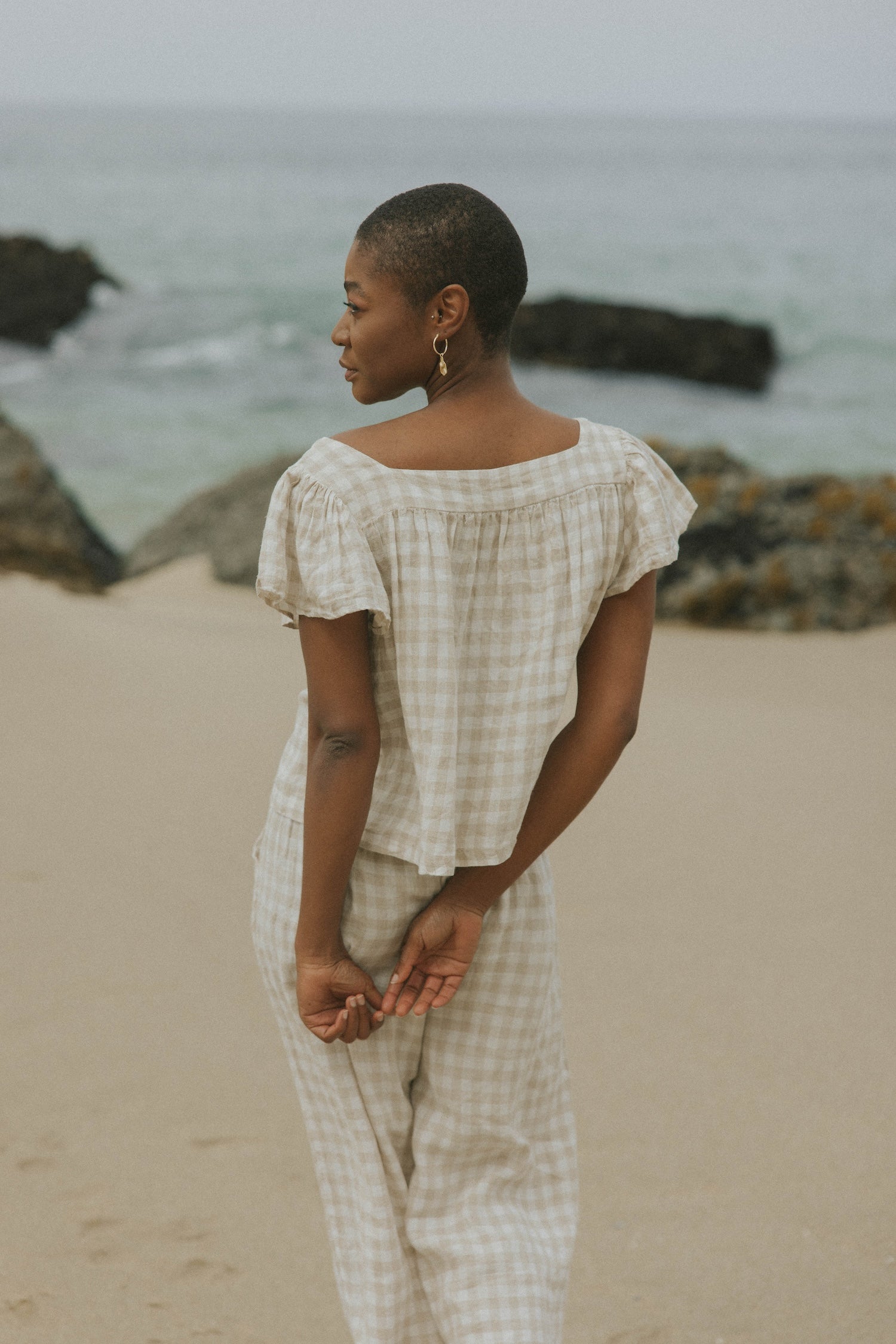 Lounge linen top and gingham top for women.
