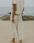Wide leg gingham pants for women.