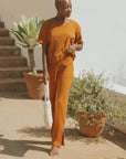 Orange casual matching loungewear set for women.