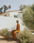 Orange casual matching loungewear set for women.