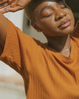 Orange casual matching loungewear set for women.