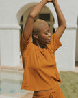 Orange casual matching loungewear set for women.