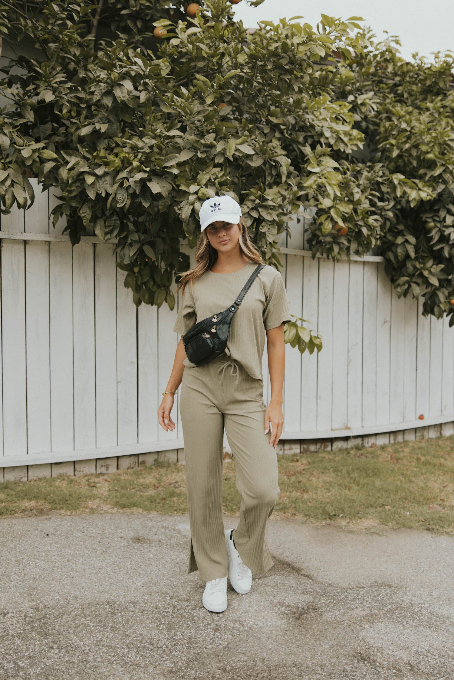 Sage green casual matching loungewear set for women.