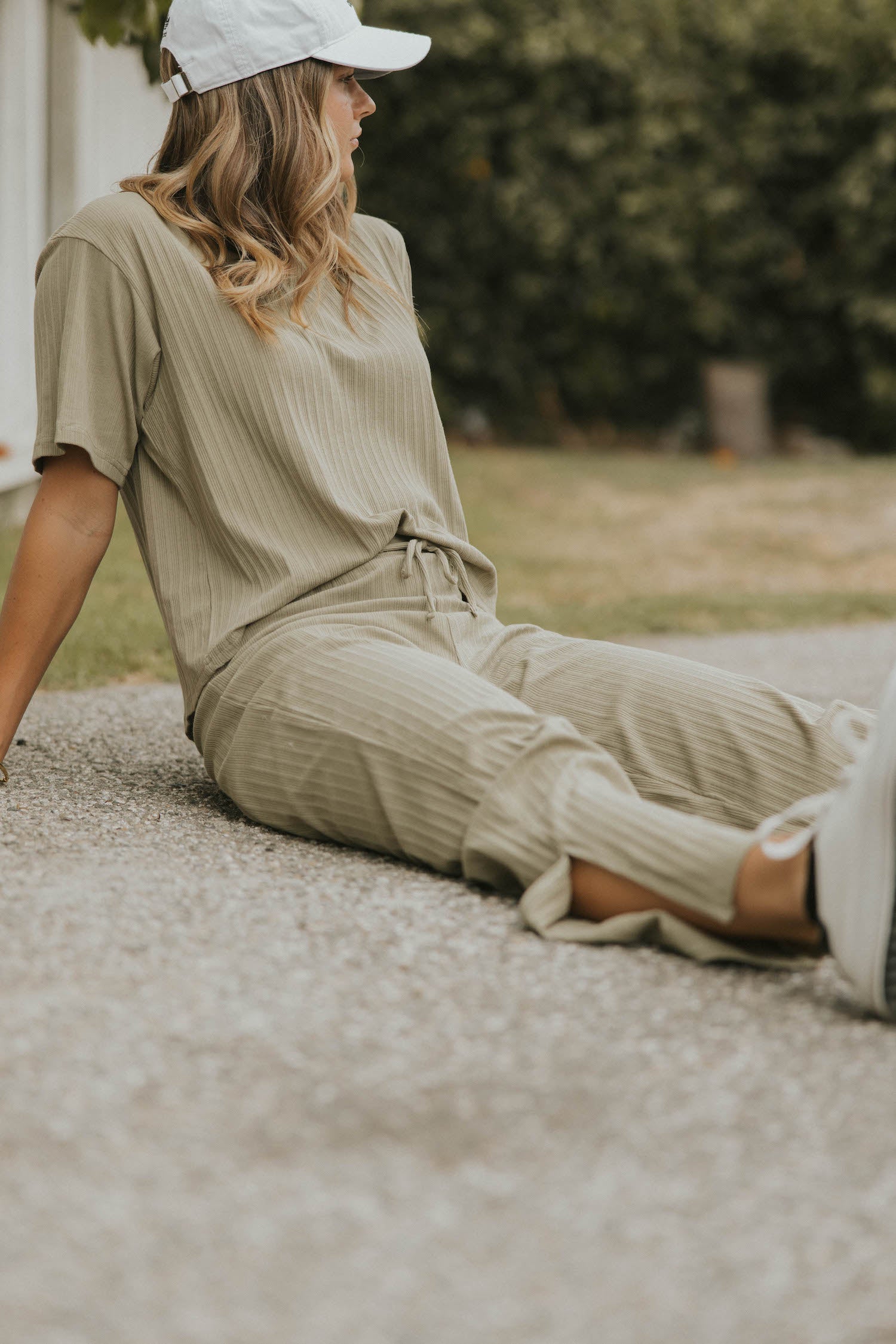 Green casual matching loungewear set for women.