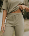 Sage green casual matching loungewear set for women.