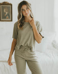 Ribbed top sage green lounge top for women.