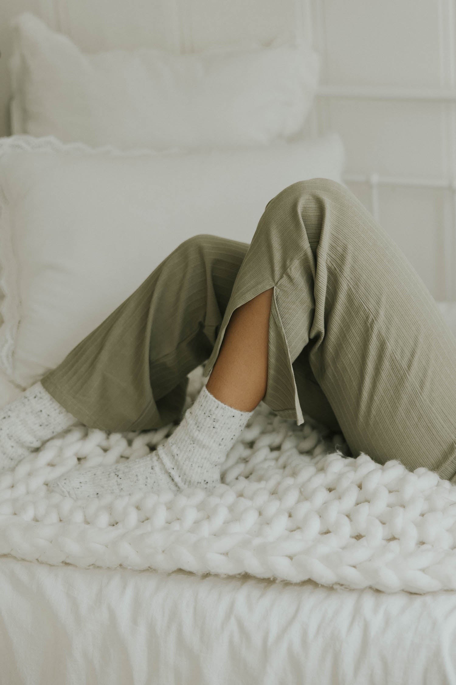 Speckled neutral wool socks with matching sets for women.