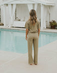 Ribbed top sage green lounge top for women.