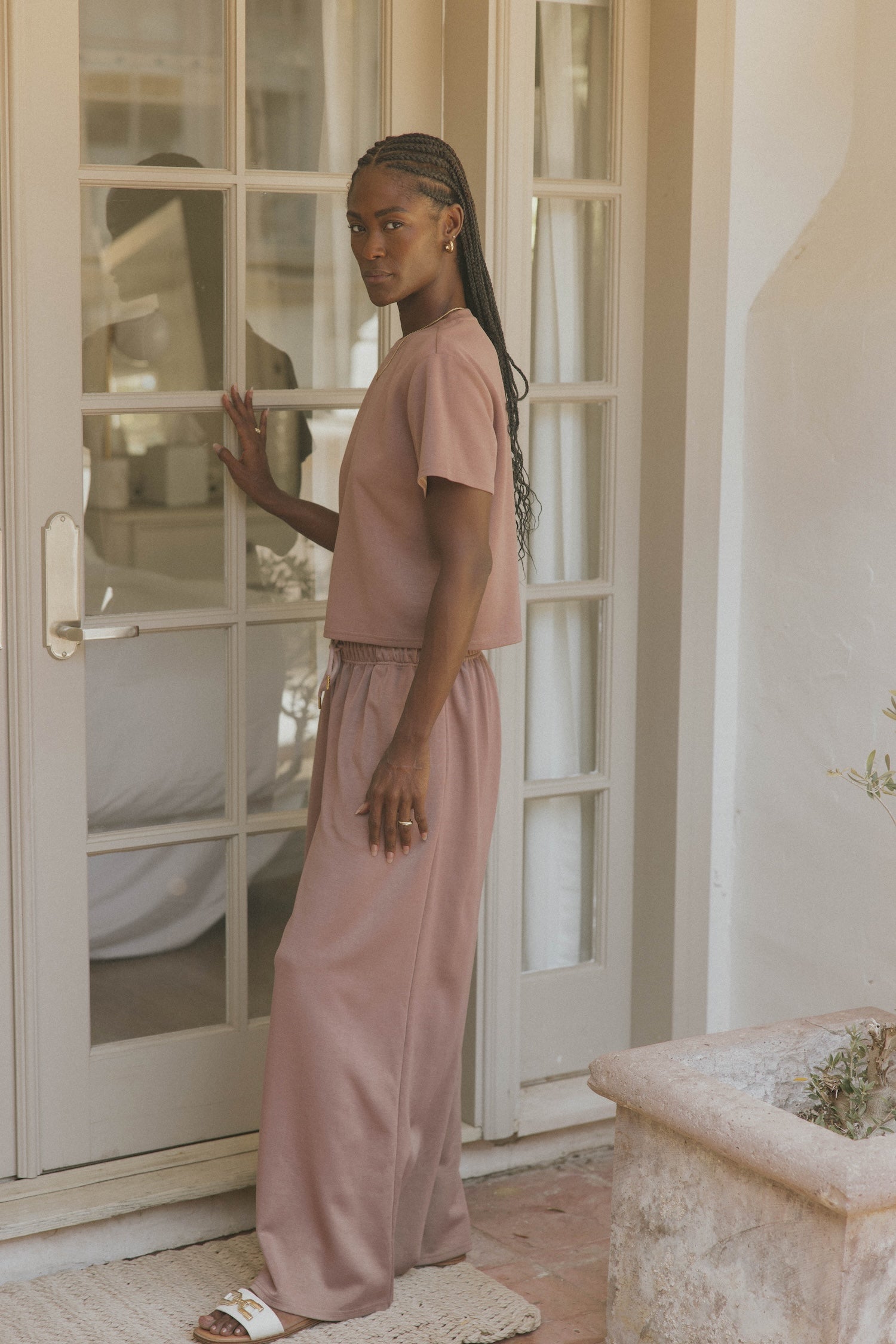 Matching pants and top set for women.