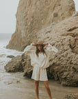 Muslin, cream matching beachwear set for women.