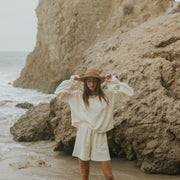 Muslin, cream matching beachwear set for women.